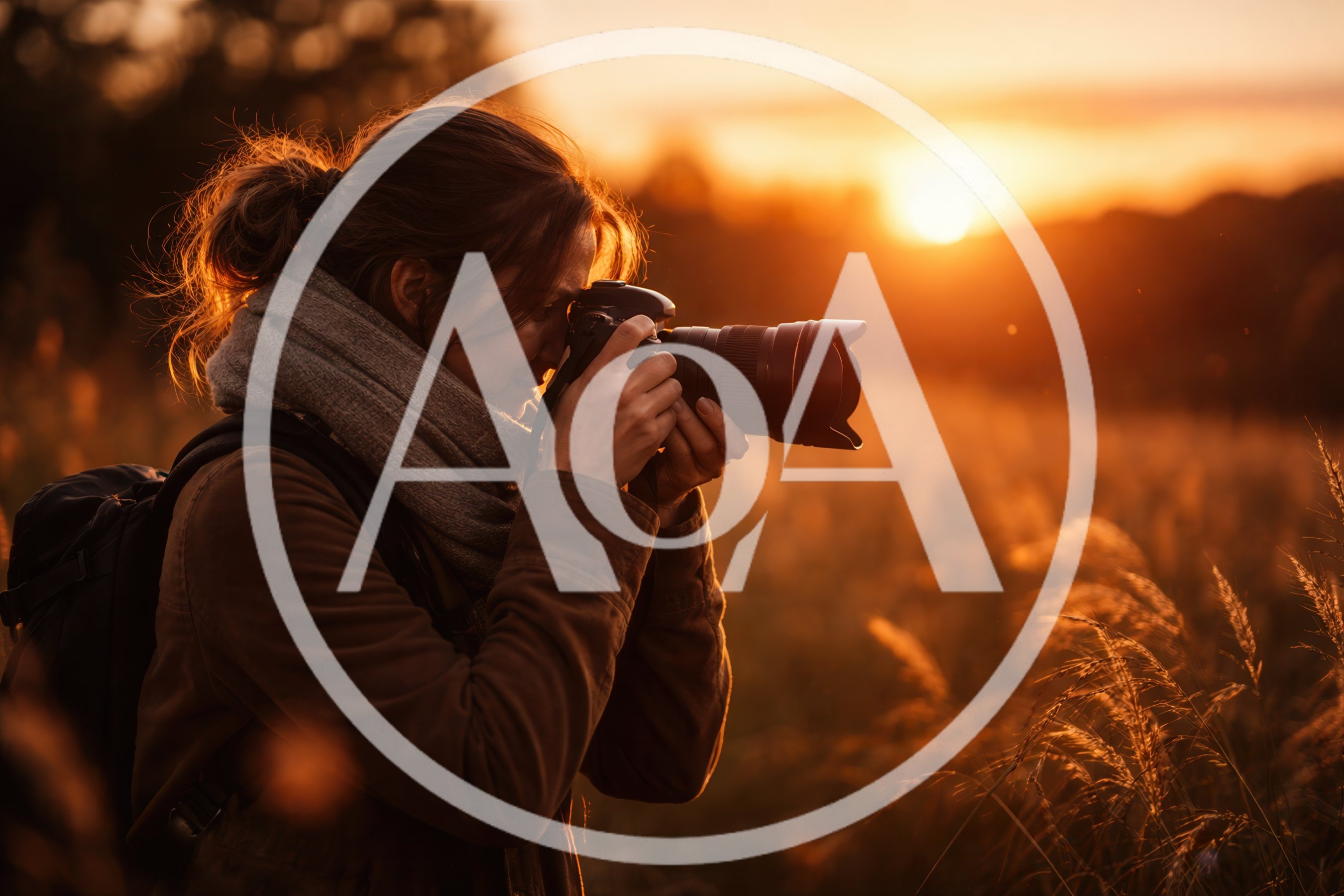 Female Photographer Capturing Sunset In A Golden Field