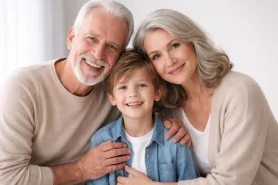 Grandparents Embracing Their Young Grandson