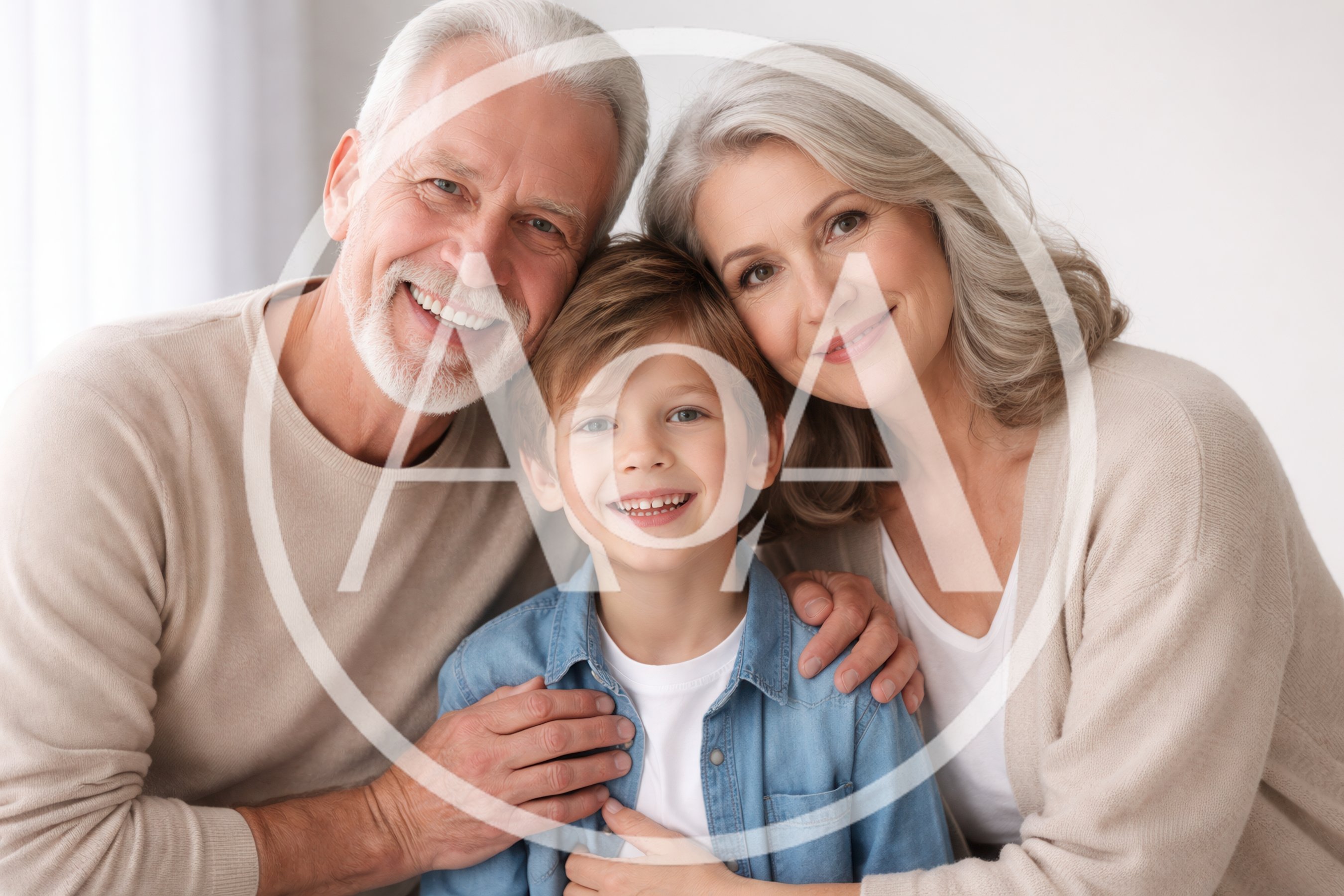 Grandparents Embracing Their Young Grandson