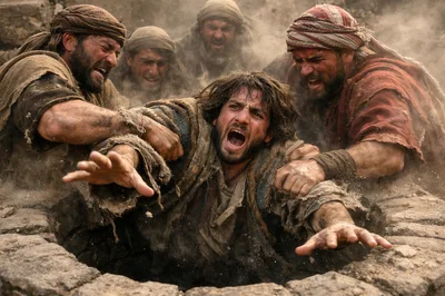 Group Of Men Pulling A Man From A Well