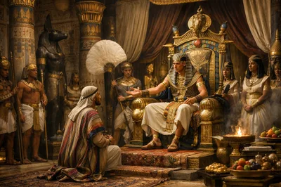 Ancient Egyptian Pharaoh Receiving A Kneeling Subject