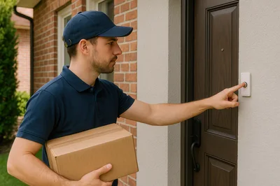 Delivery Person Ringing Doorbell With Package
