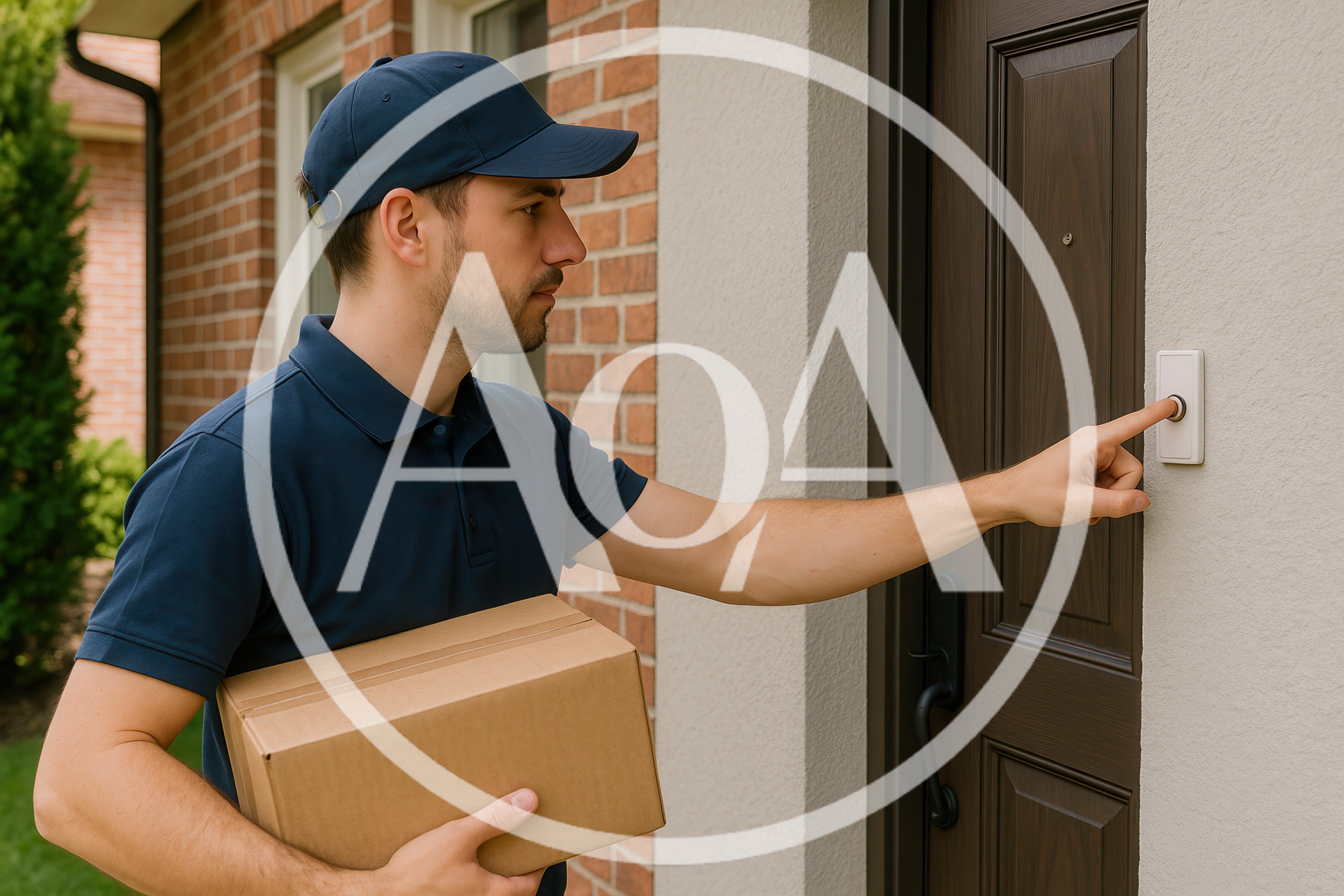 Delivery Person Ringing Doorbell With Package