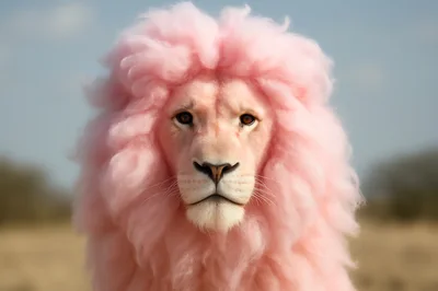 Surreal Portrait Of A Majestic Pink Lion