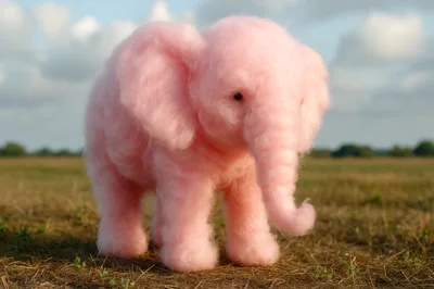 Fluffy Pink Elephant Toy Standing In A Field