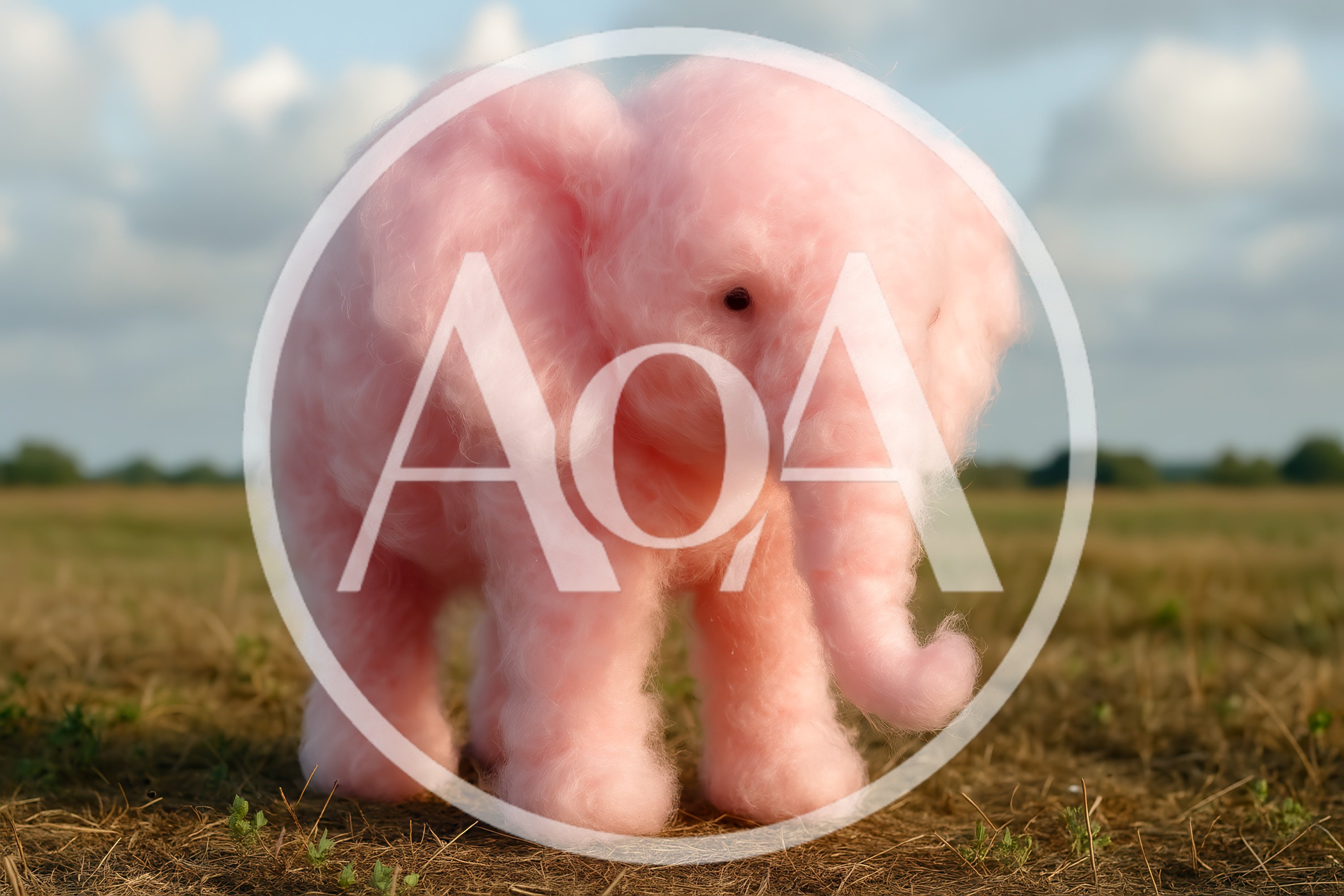 Fluffy Pink Elephant Toy Standing In A Field