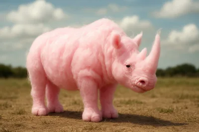 Fluffy Pink Rhinoceros Standing In A Field