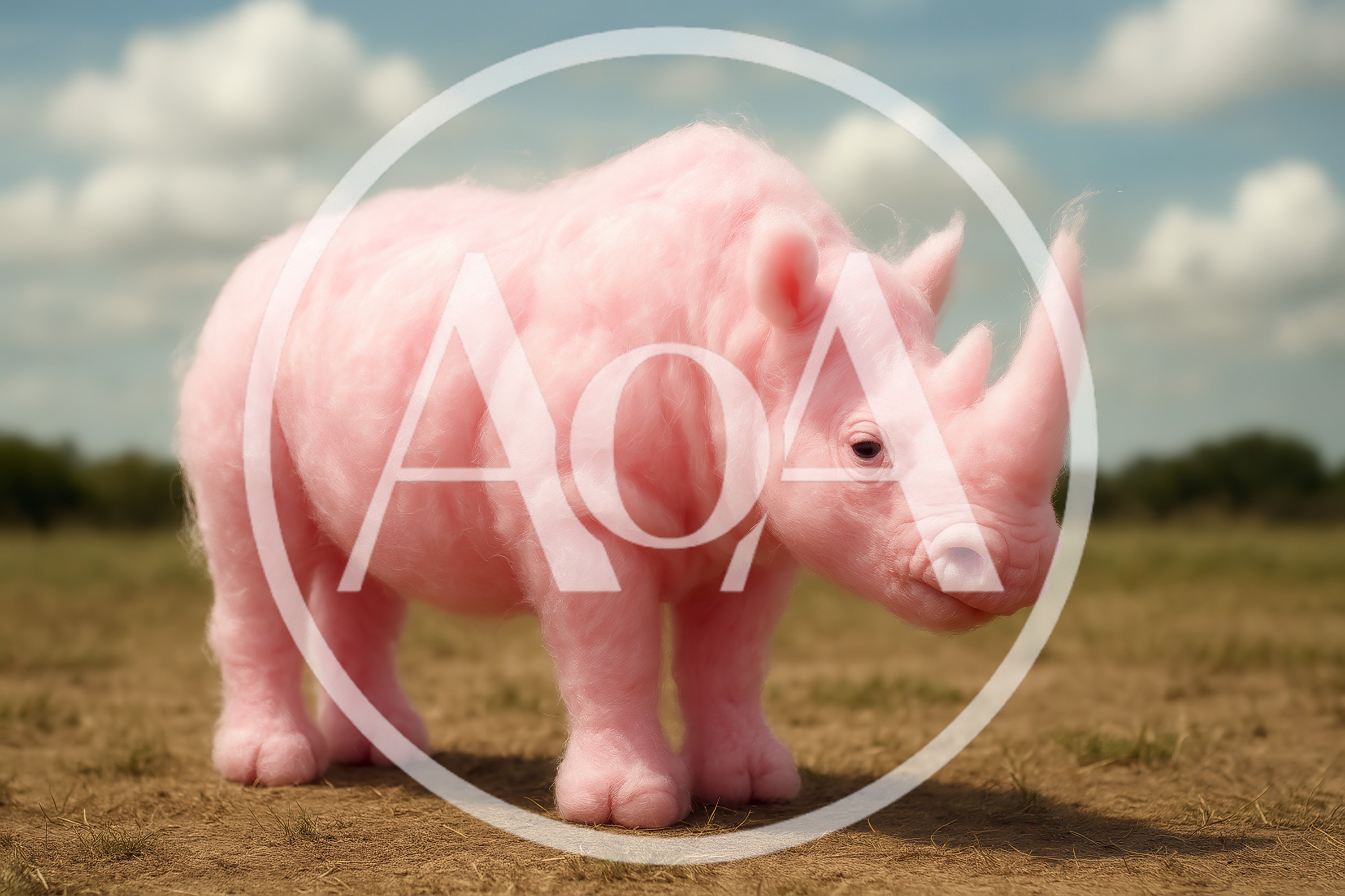Fluffy Pink Rhinoceros Standing In A Field