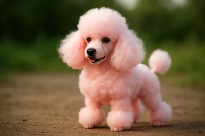 Adorable Pink Poodle Standing Outdoors