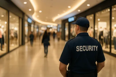 Security Guard Patrolling A Modern Shopping Mall