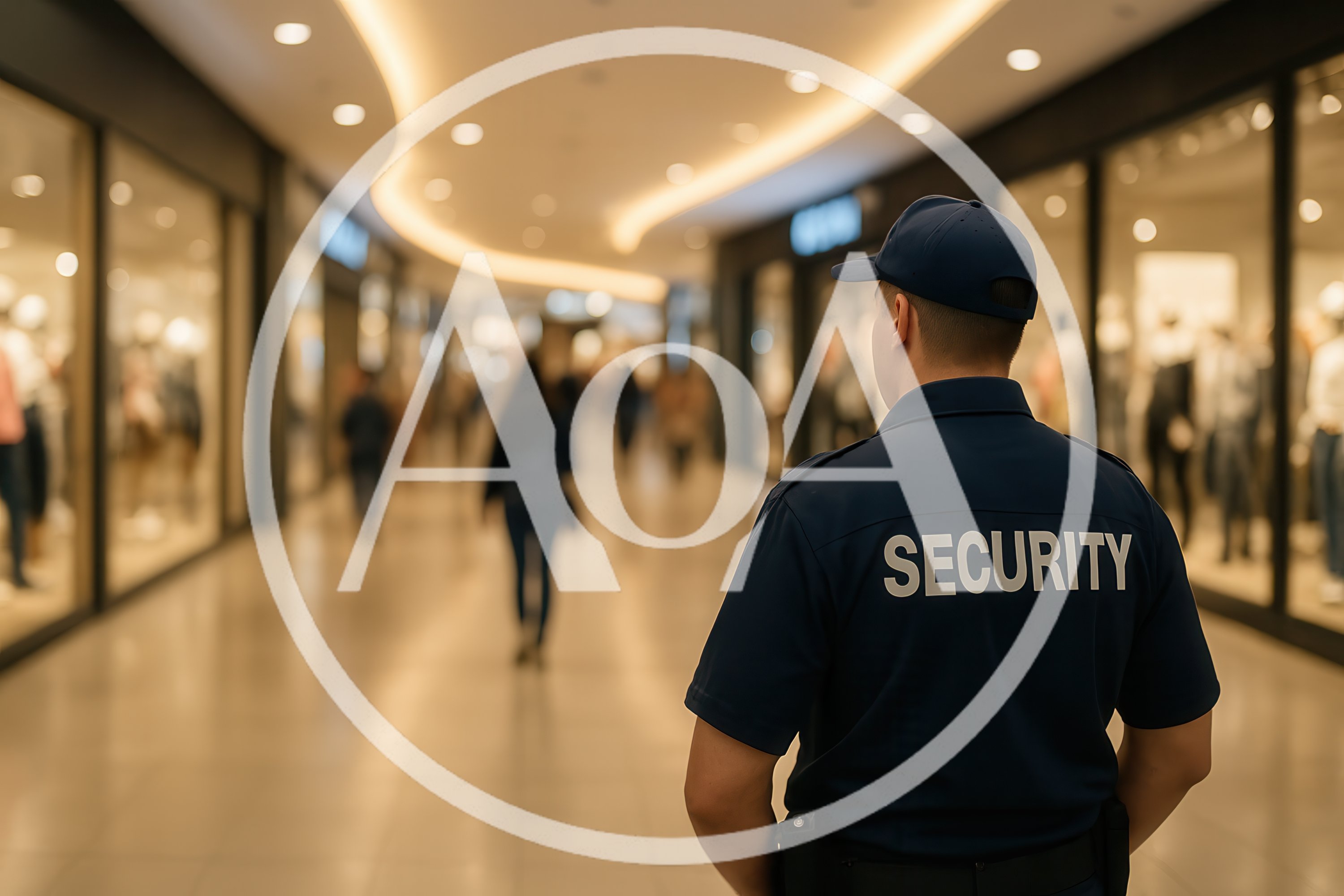 Security Guard Patrolling A Modern Shopping Mall