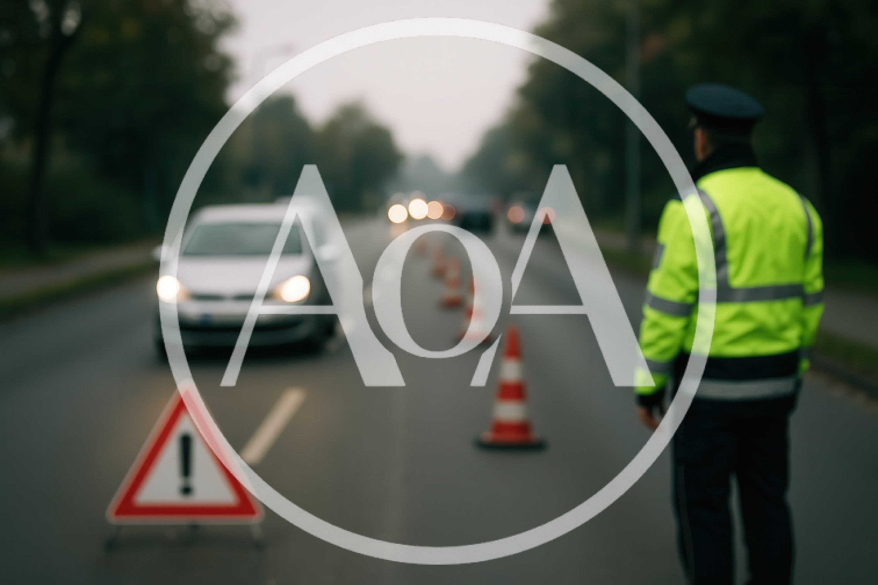 Police Officer Directing Traffic at Road Construction Site