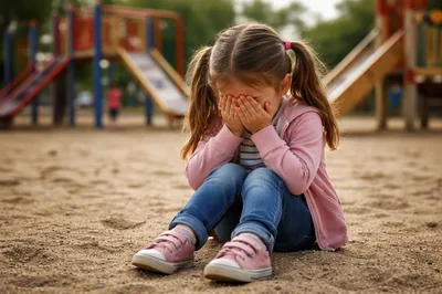 Sad Little Girl Crying Alone at a Playground