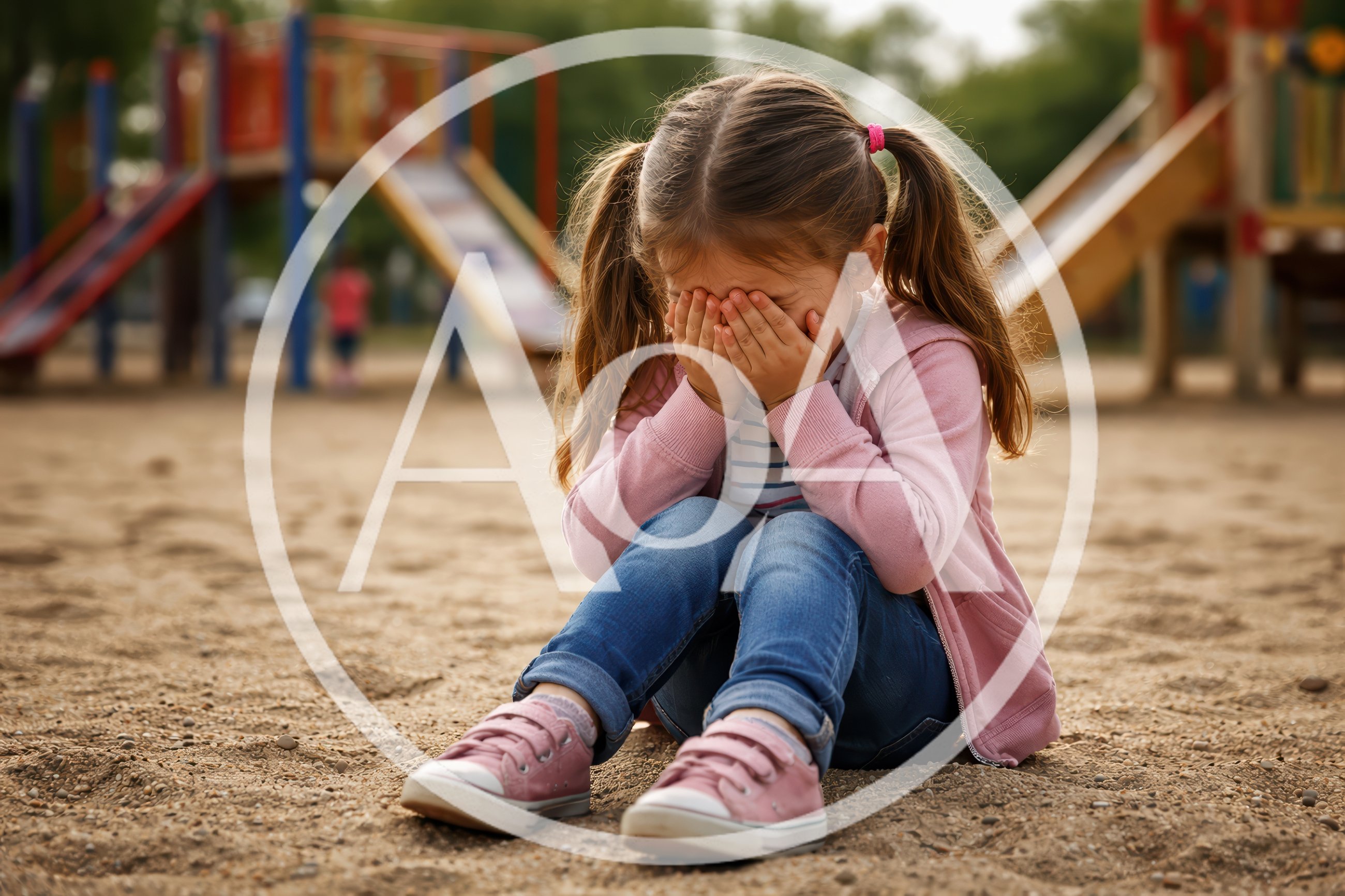 Sad Little Girl Crying Alone at a Playground