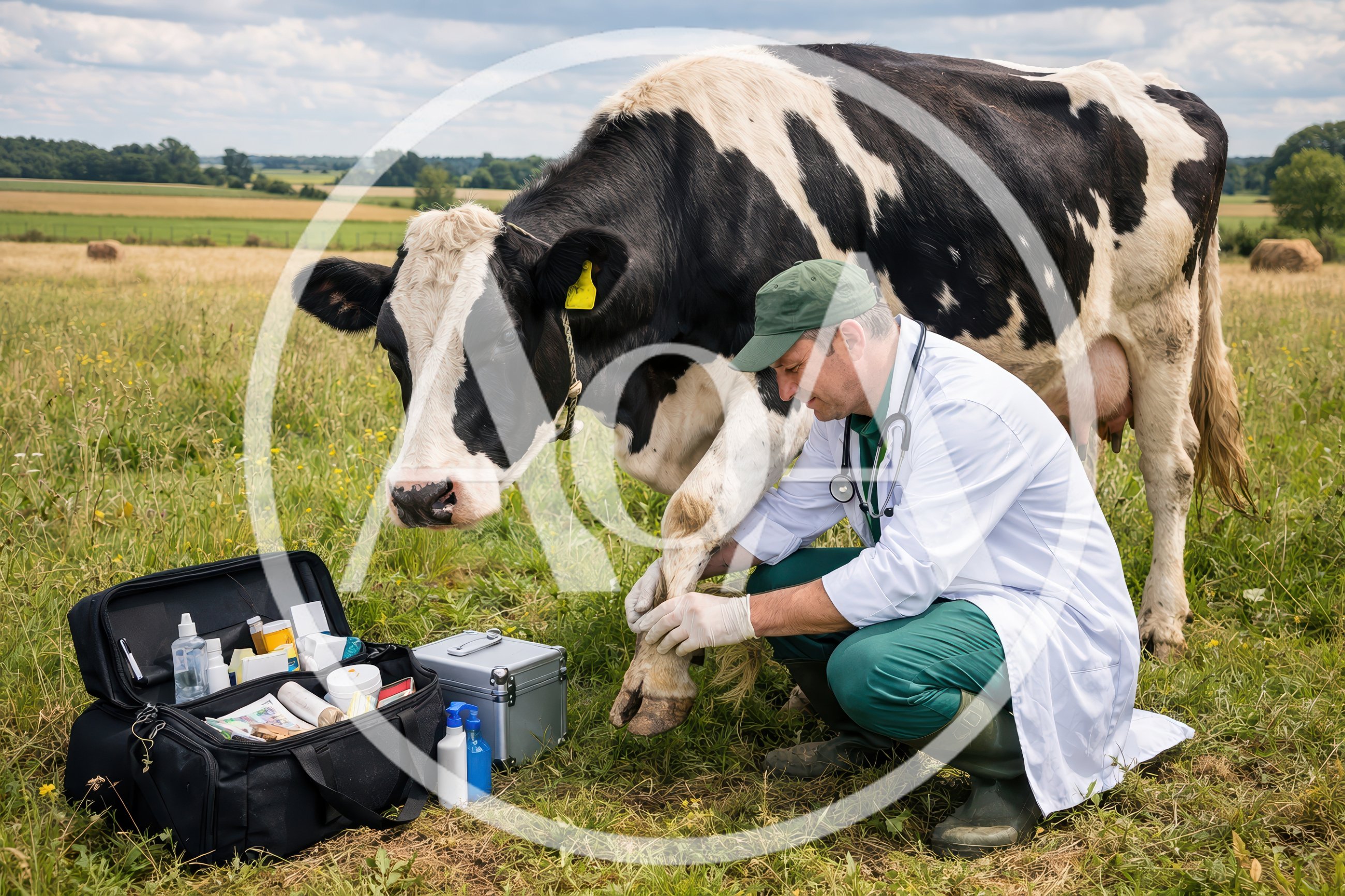 Veterinarian Examining Cow Leg In A Pasture