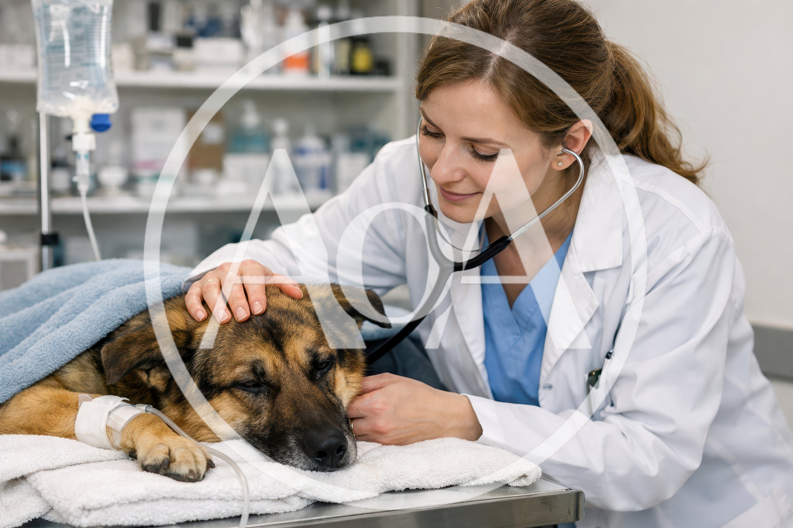 Veterinarian Examining A Sick Dog In A Clinic