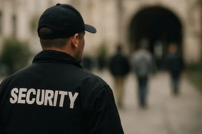Security Guard Standing On Duty Outdoors
