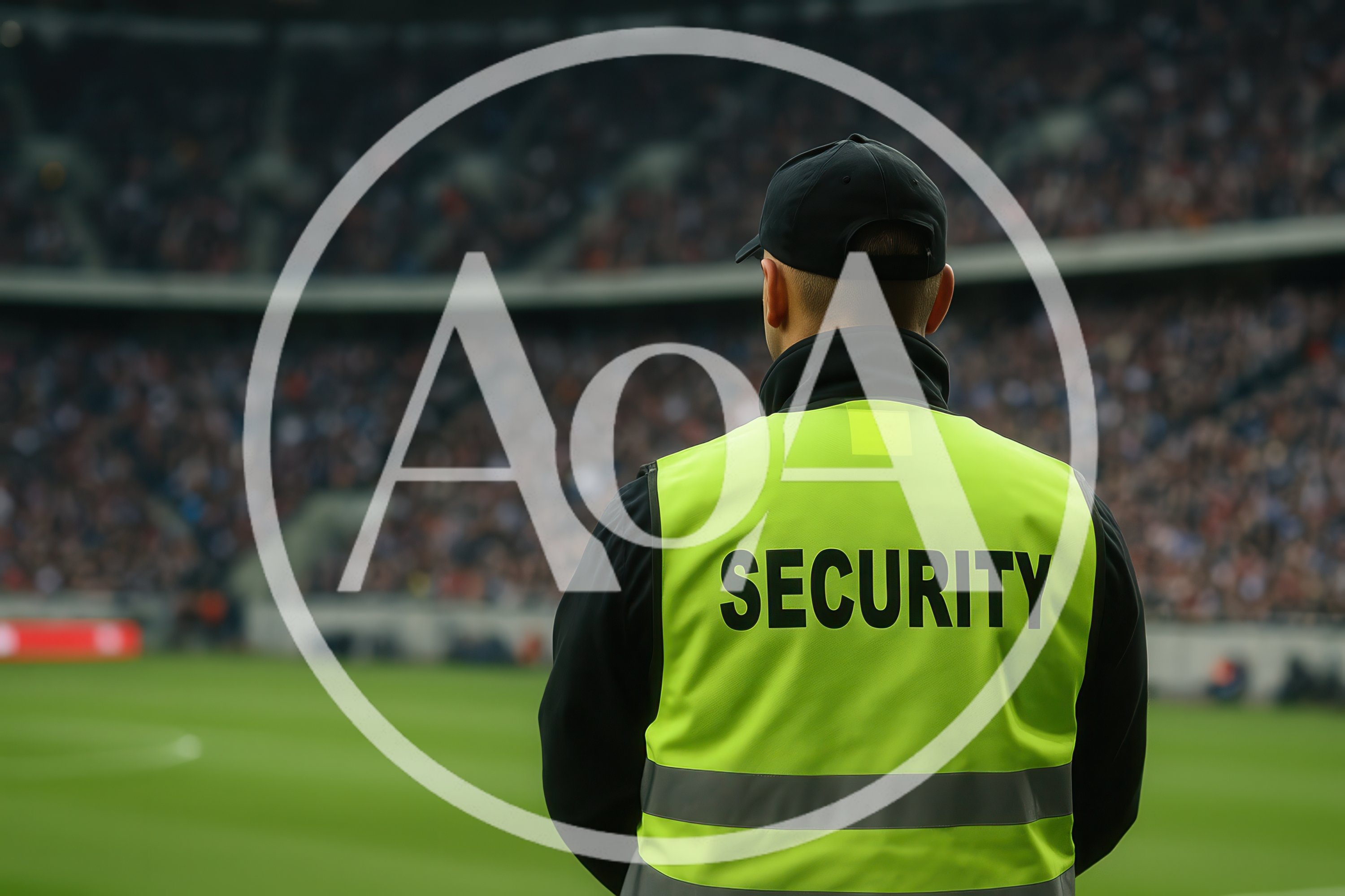 Security Guard Standing At A Professional Soccer Stadium