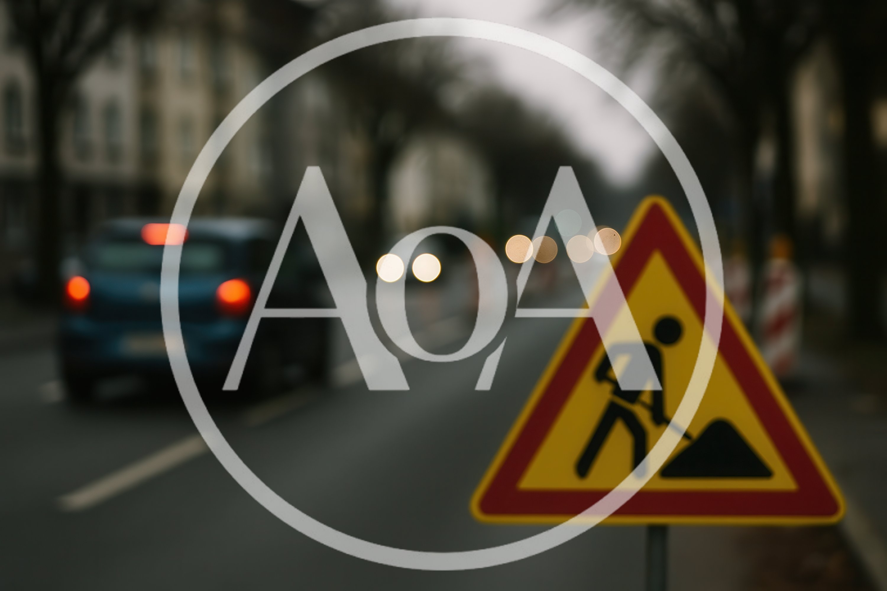 Road Construction Warning Sign On A City Street