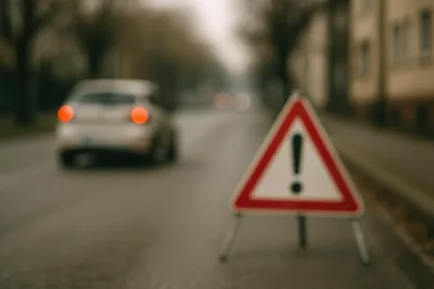 Warning Triangle Sign Placed On A City Street