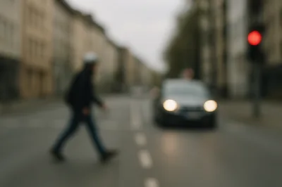 Pedestrian Crossing Street in Urban City Setting