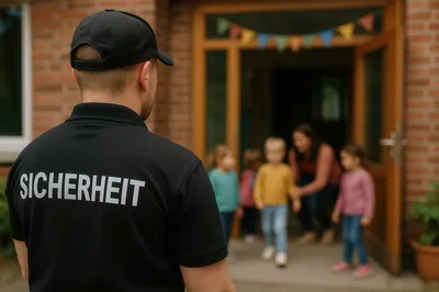 Security Guard Standing Outside A Kindergarten Entrance