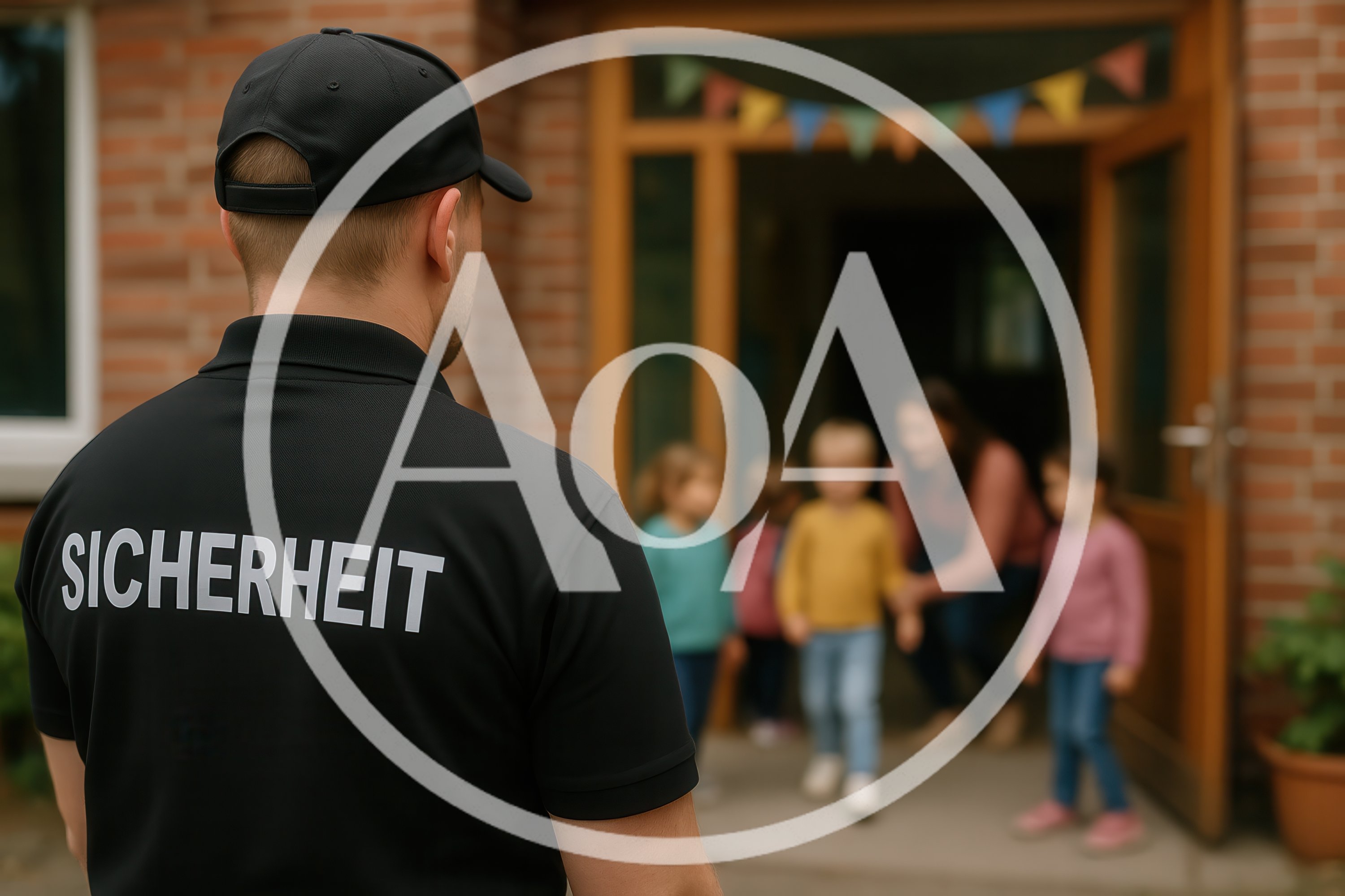 Security Guard Standing Outside A Kindergarten Entrance