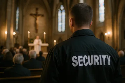 Security Guard Standing In A Church During Service