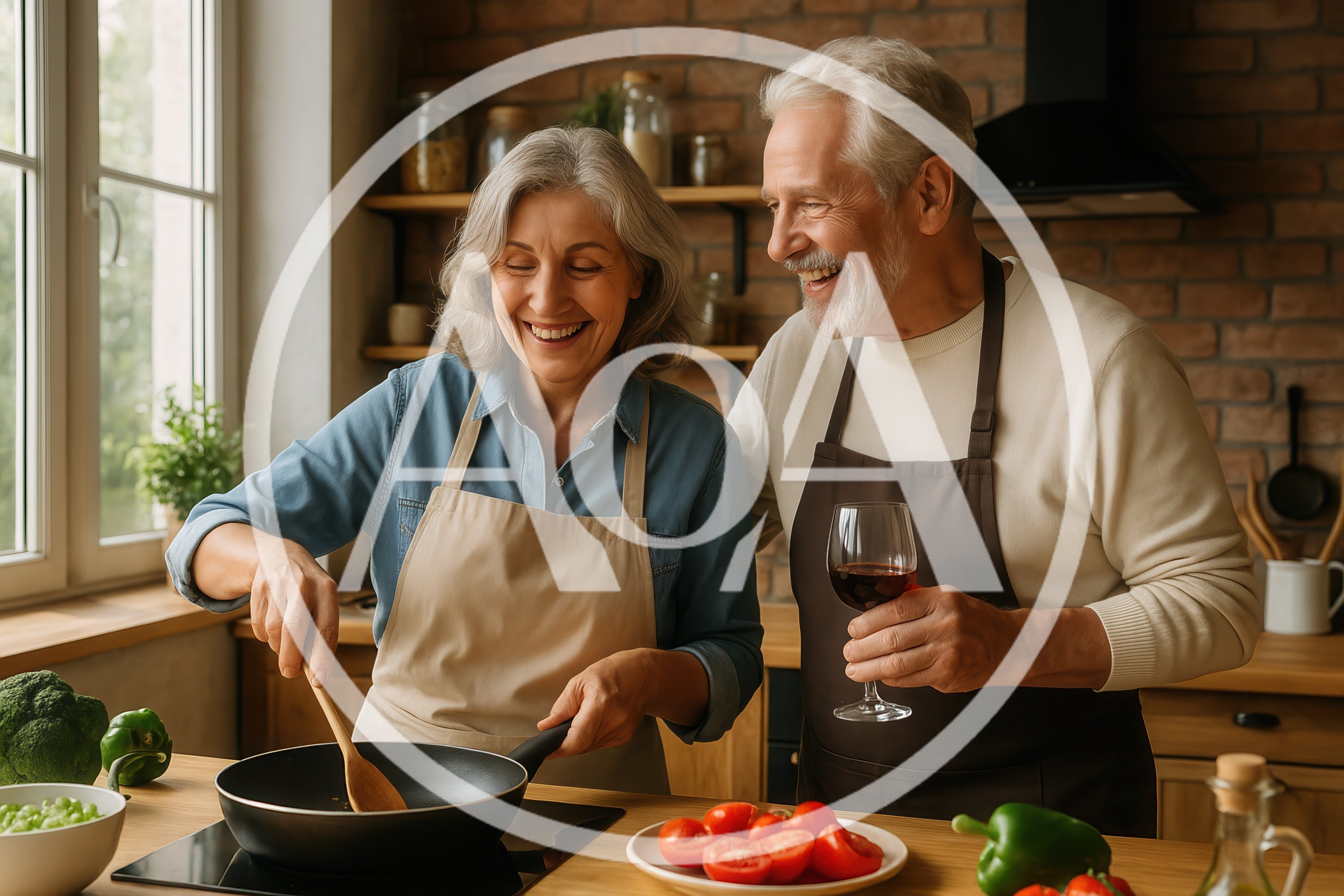 Happy Senior Couple Cooking Together in Kitchen