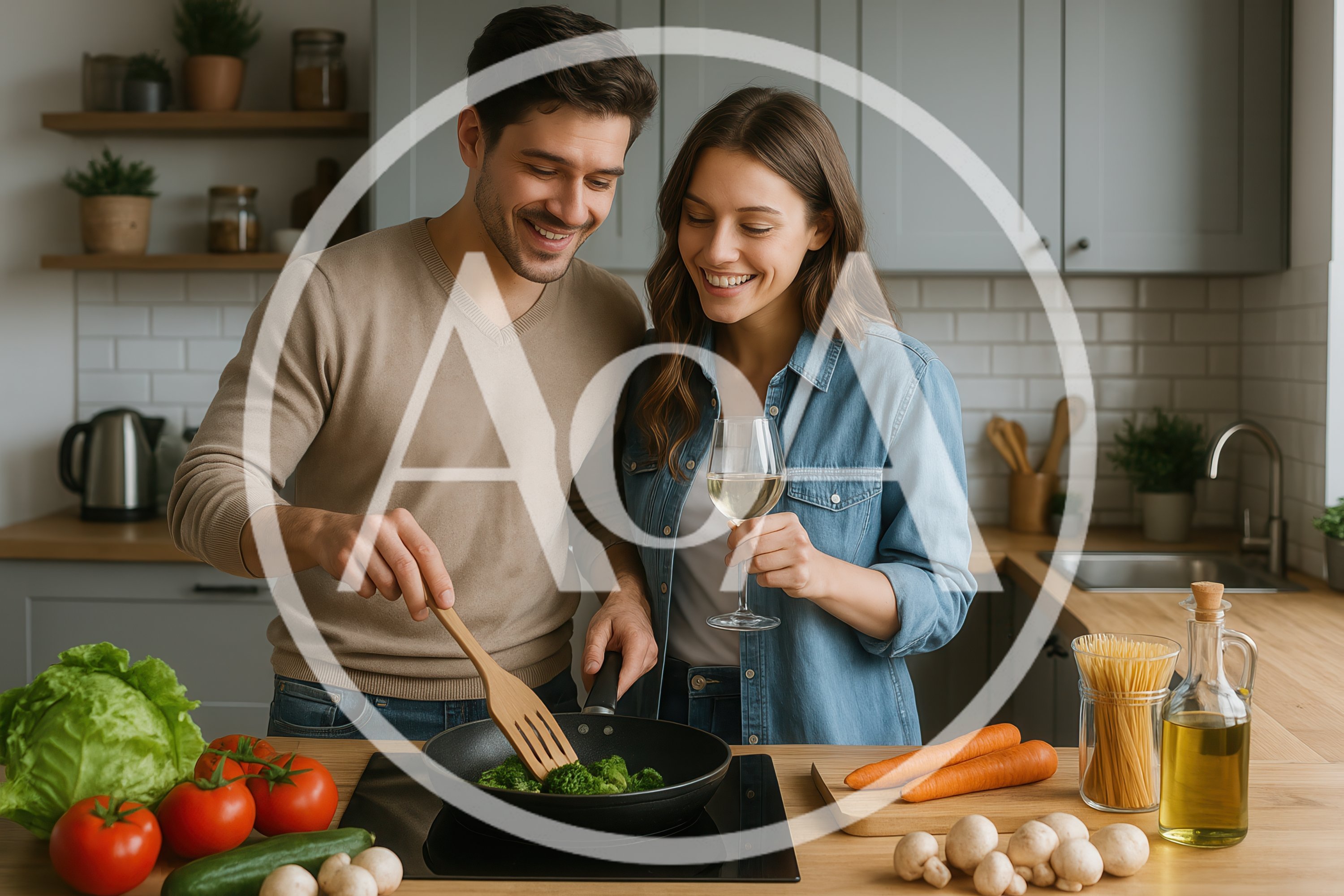 Happy Couple Cooking Healthy Dinner Together In Kitchen