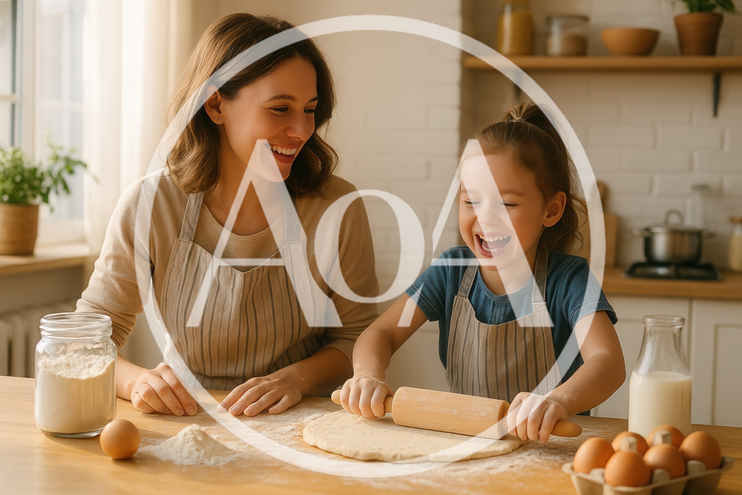 Mother and Daughter Baking Together in Kitchen