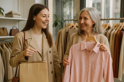 Young Woman Shopping With Her Mother In Clothing Store