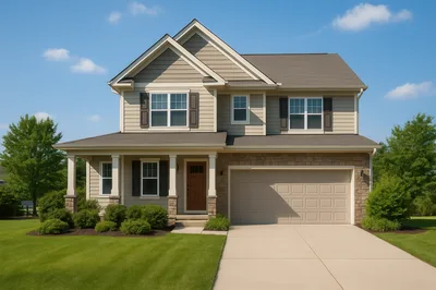 Two Story Suburban House With Attached Garage