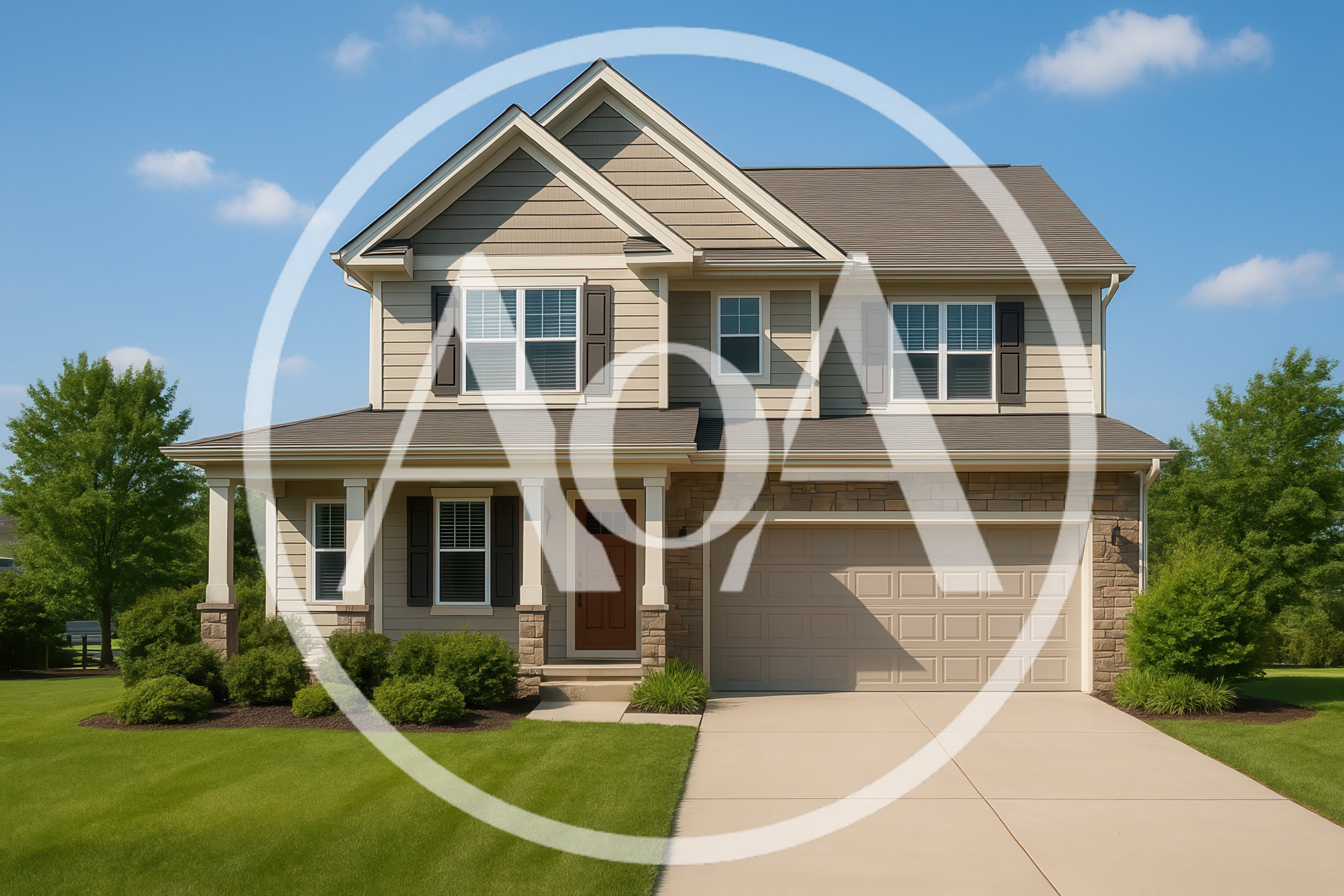 Two Story Suburban House With Attached Garage