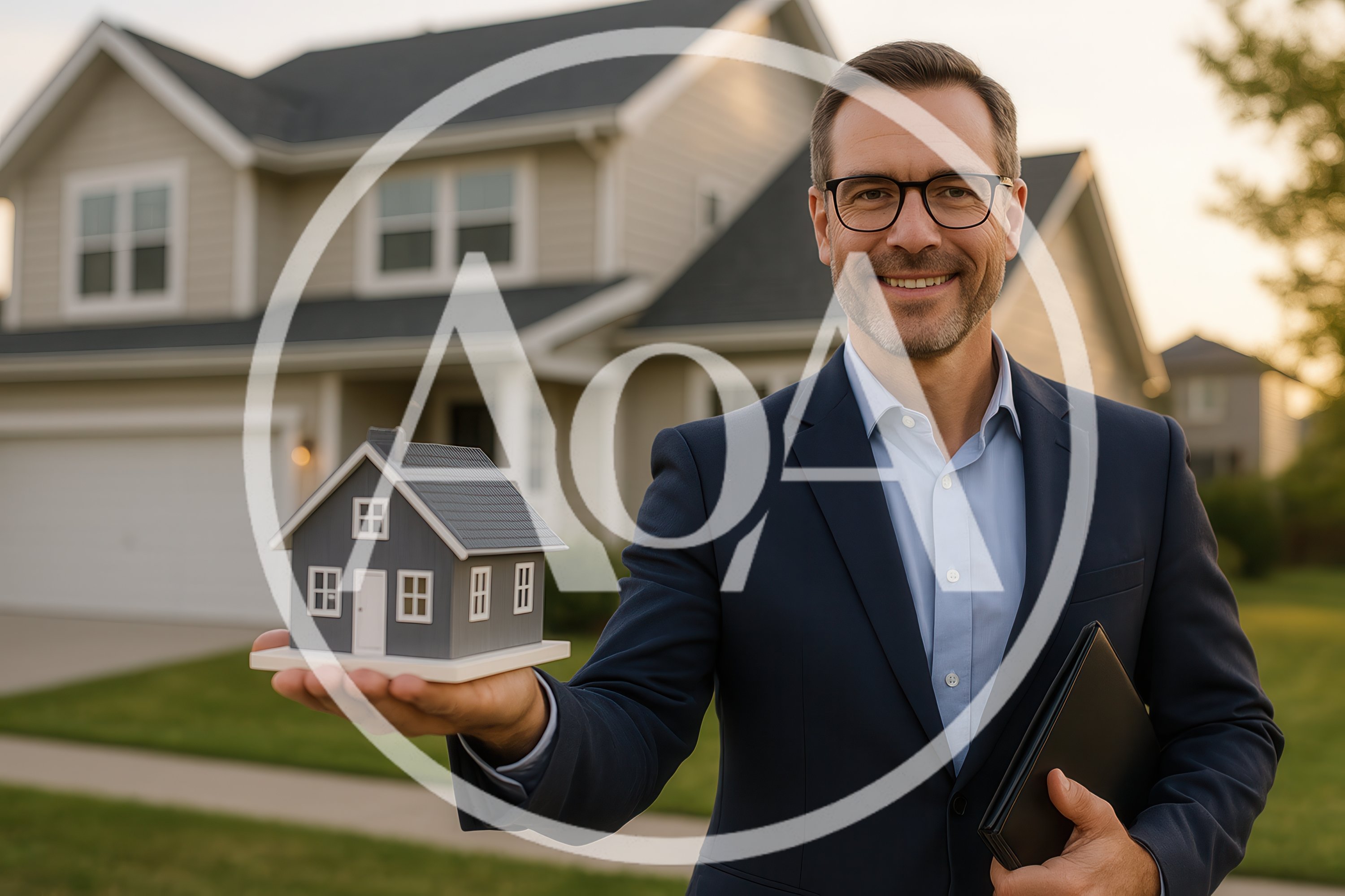 Professional Real Estate Agent Holding Miniature House Model