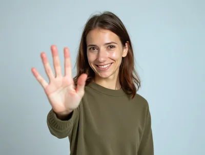 Young Woman Showing Five Fingers Gesture