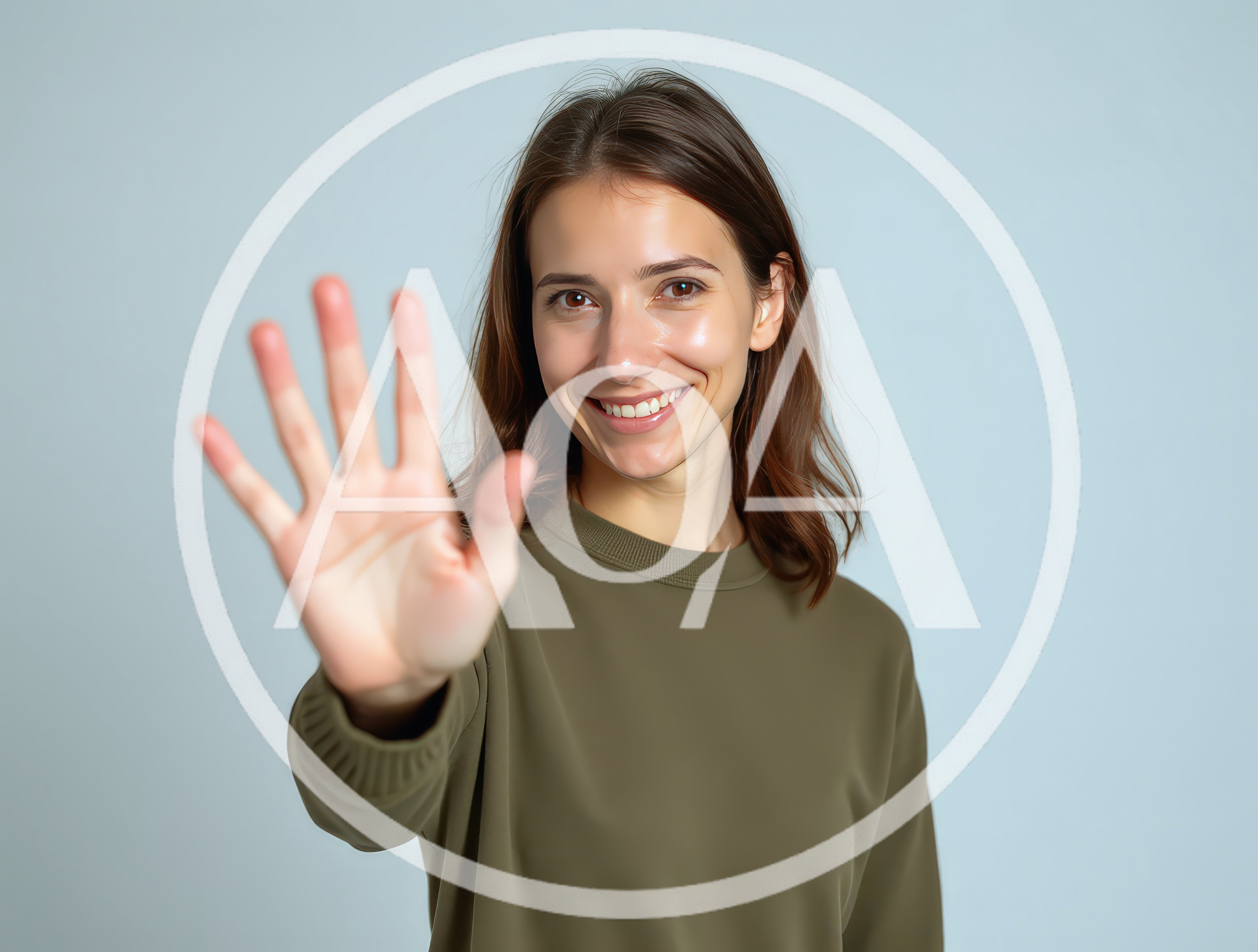 Young Woman Showing Five Fingers Gesture