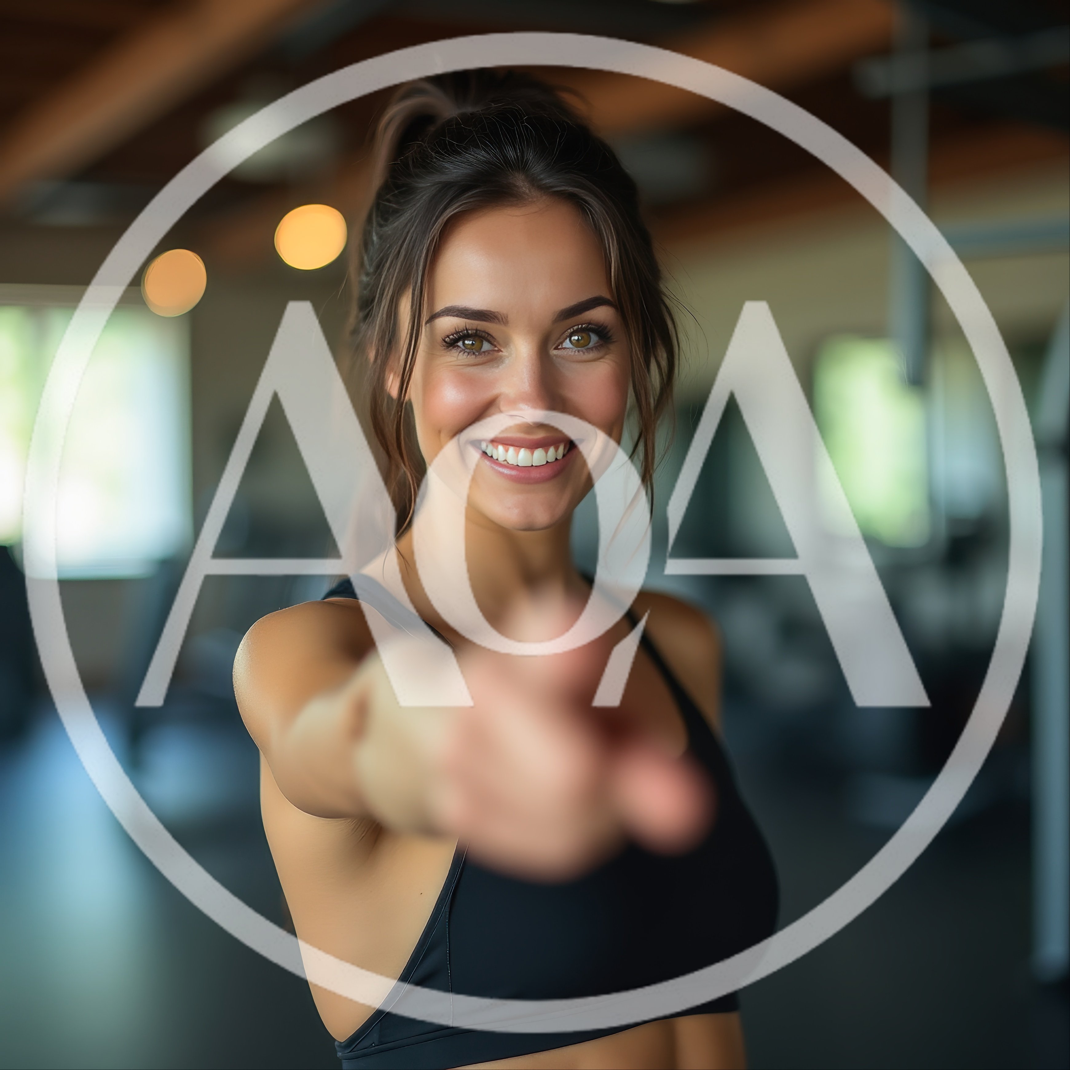 Smiling Woman Pointing Towards Camera In A Gym