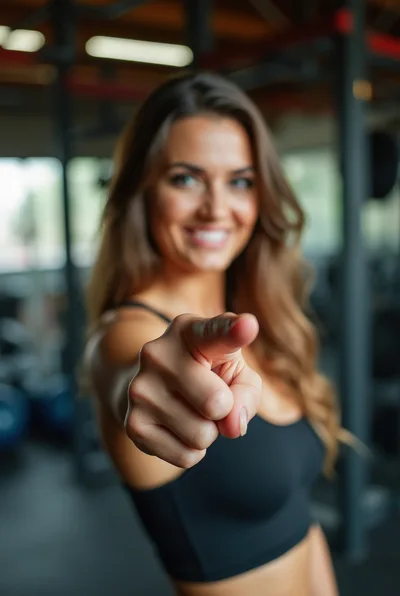 Smiling Woman Pointing Directly At Camera In Gym