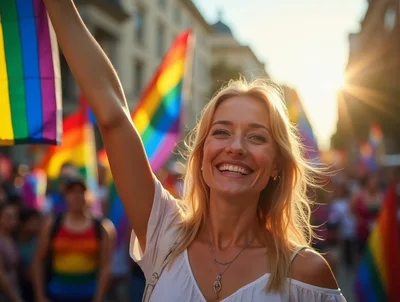 Happy Woman Celebrating At A Pride Parade