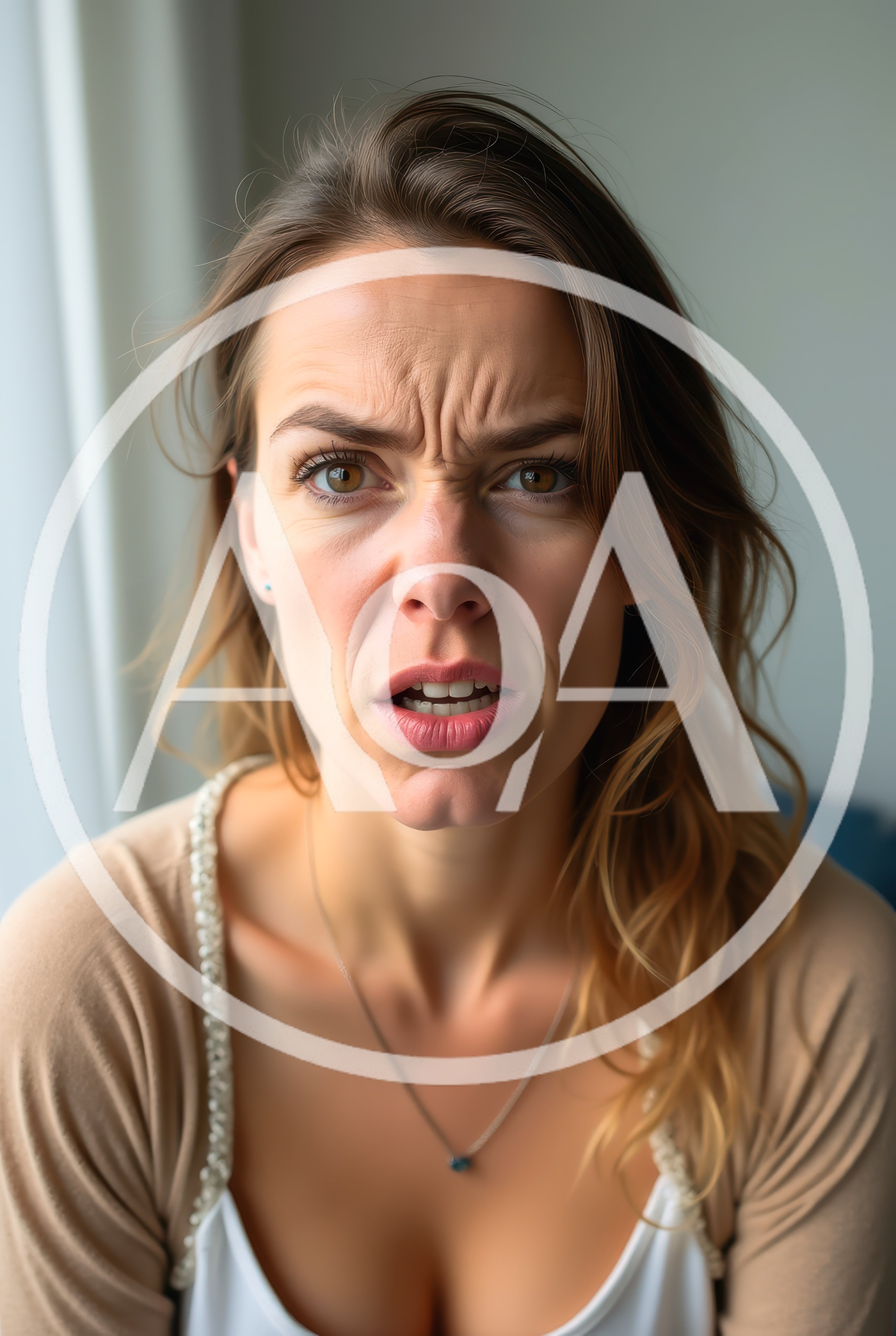 Close Up Portrait Of A Woman With A Disgusted Expression