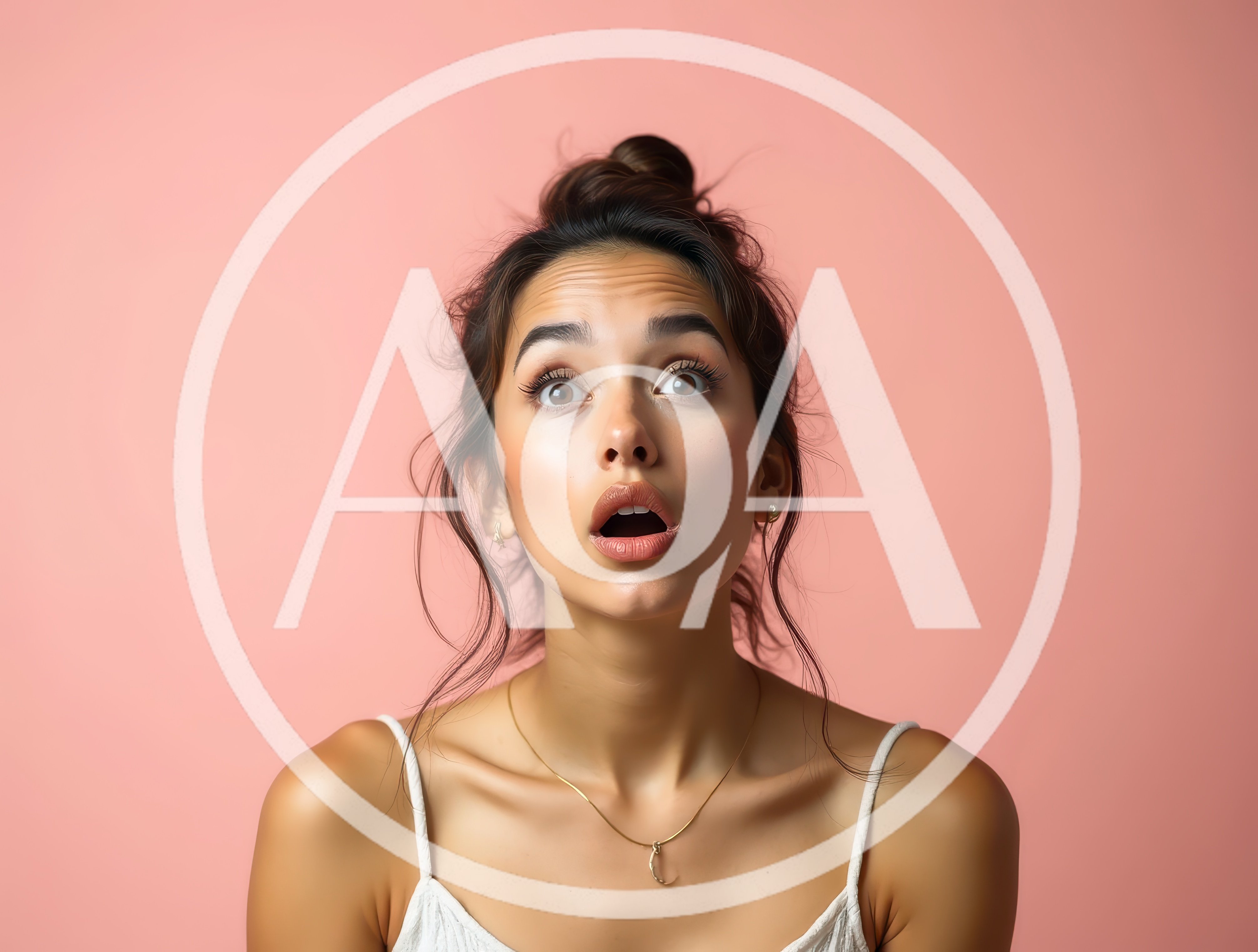 Surprised Young Woman With Mouth Open Looking Up