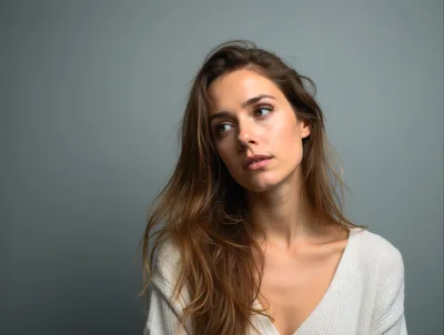 Portrait Of A Young Woman With Long Brown Hair