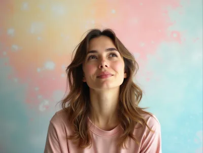 Young Woman Looking Upwards With A Thoughtful Expression