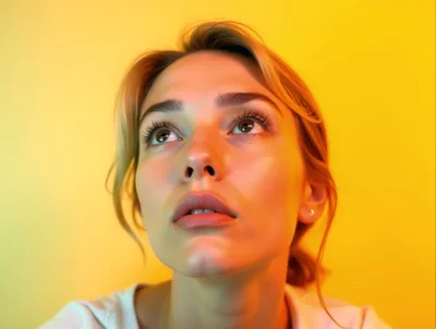 Young Woman Looking Upward With Soft Lighting