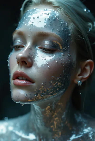 Portrait Of A Woman With Metallic Liquid Makeup