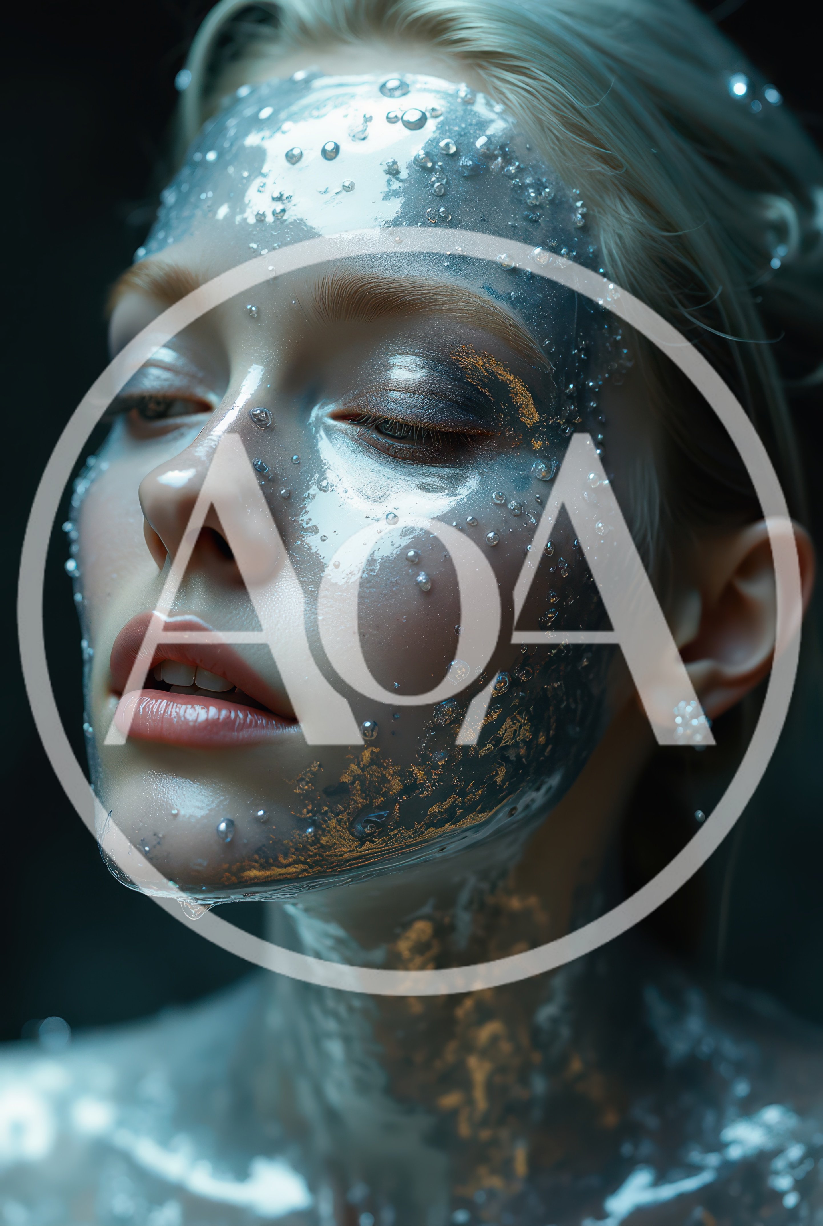 Portrait Of A Woman With Metallic Liquid Makeup