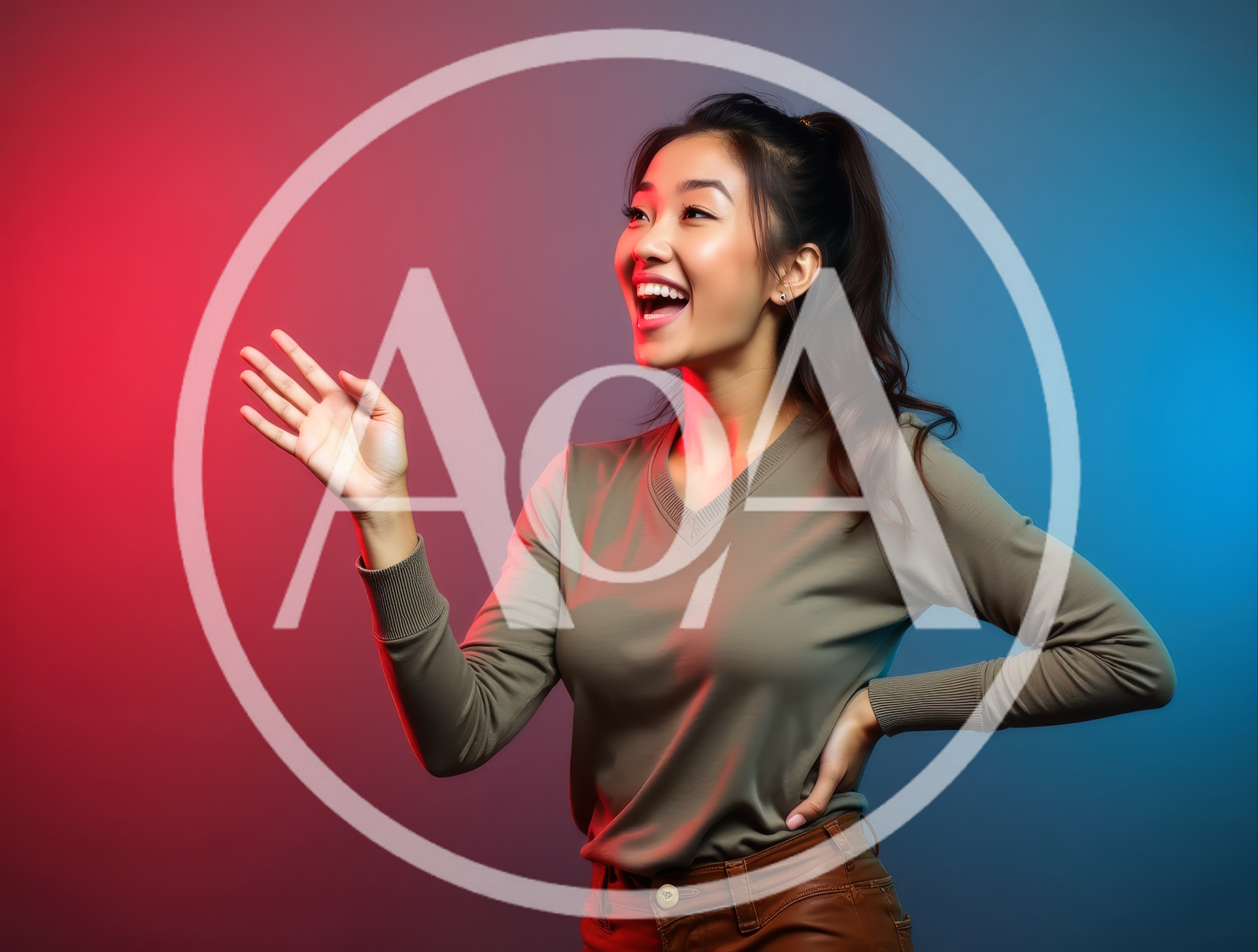 Excited Young Asian Woman Gesturing With Joyful Expression