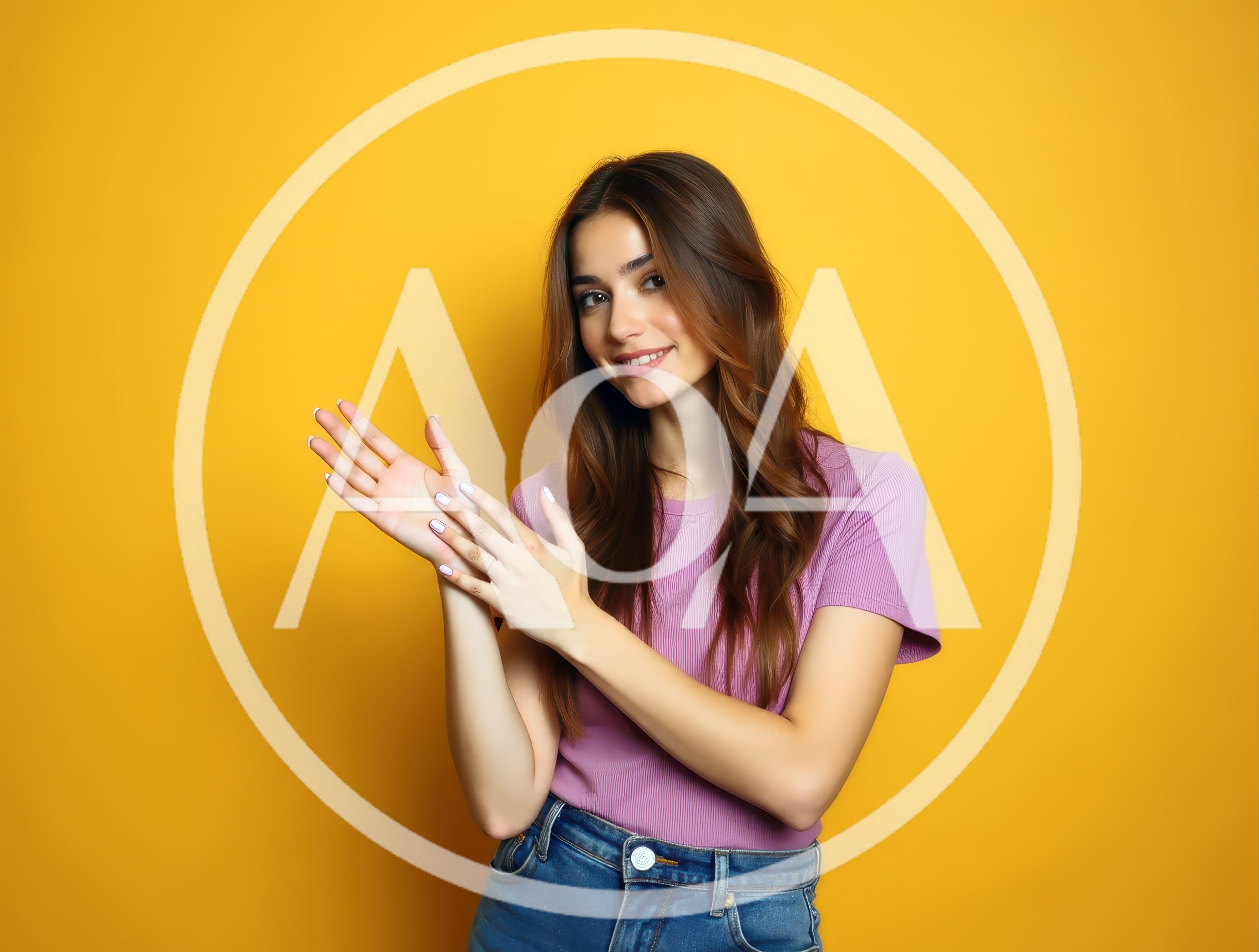 Young Woman Clapping Hands Against Yellow Background