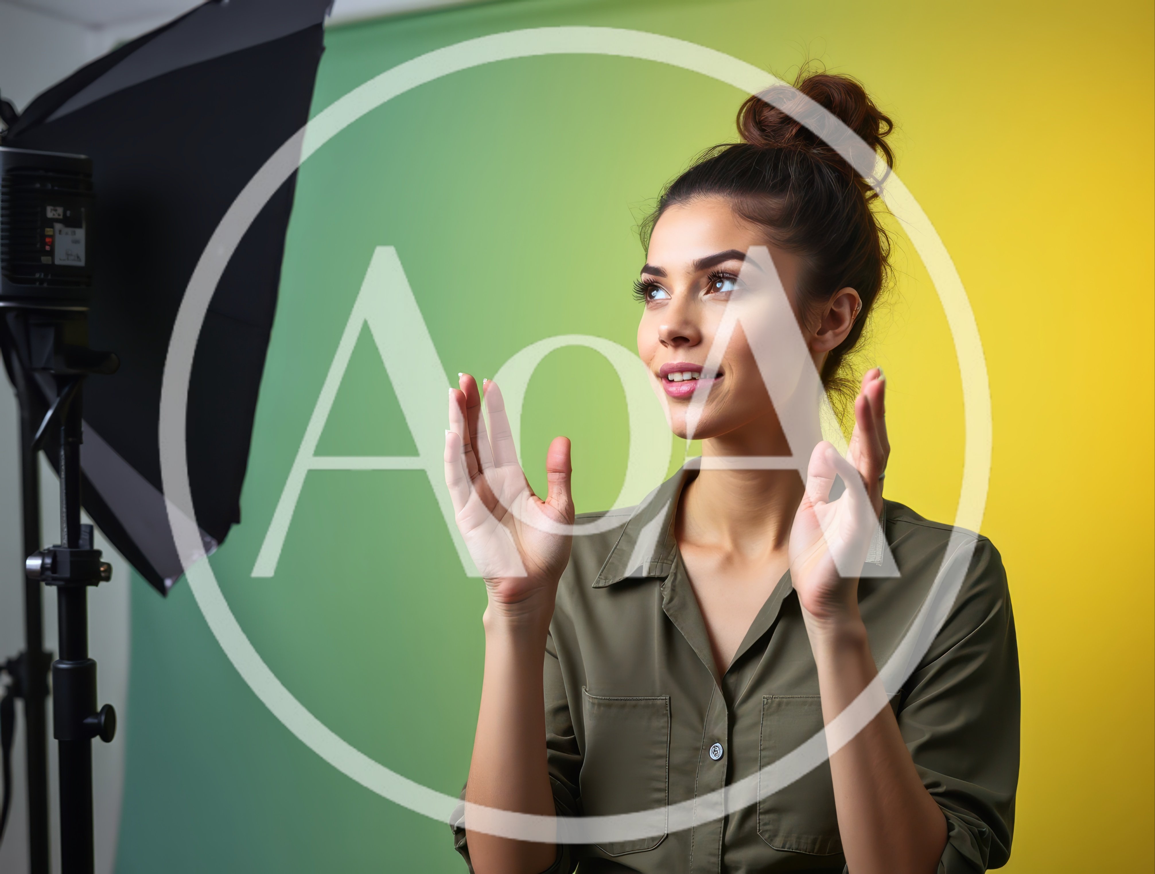 Young Woman Gesturing During A Professional Studio Photoshoot